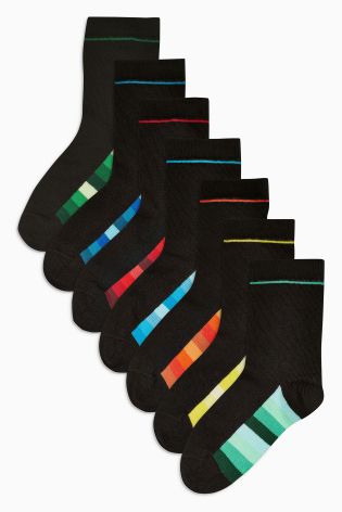 Black Tonal Stripe Socks Seven Pack (Older Boys)